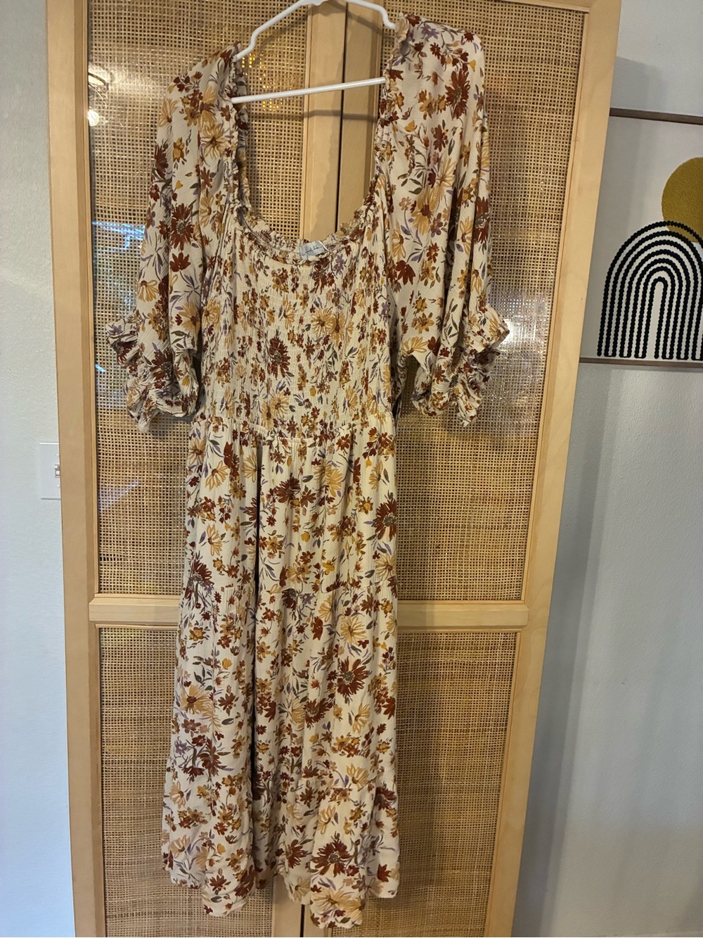 One loved babe Smocked Cream Floral Midi Dress